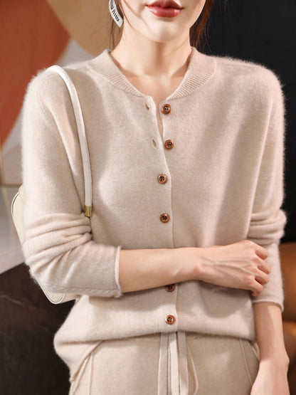 Natalie Classic Crew Neck Solid Color Knitted Cardigan-Red
