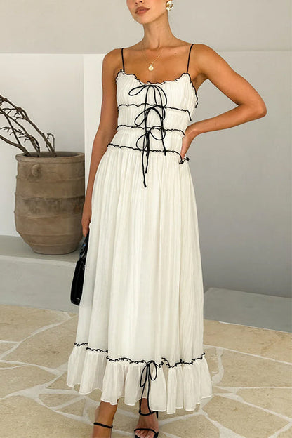 Meridress Frill Trim Tie Bow Swing Maxi Cami Dress