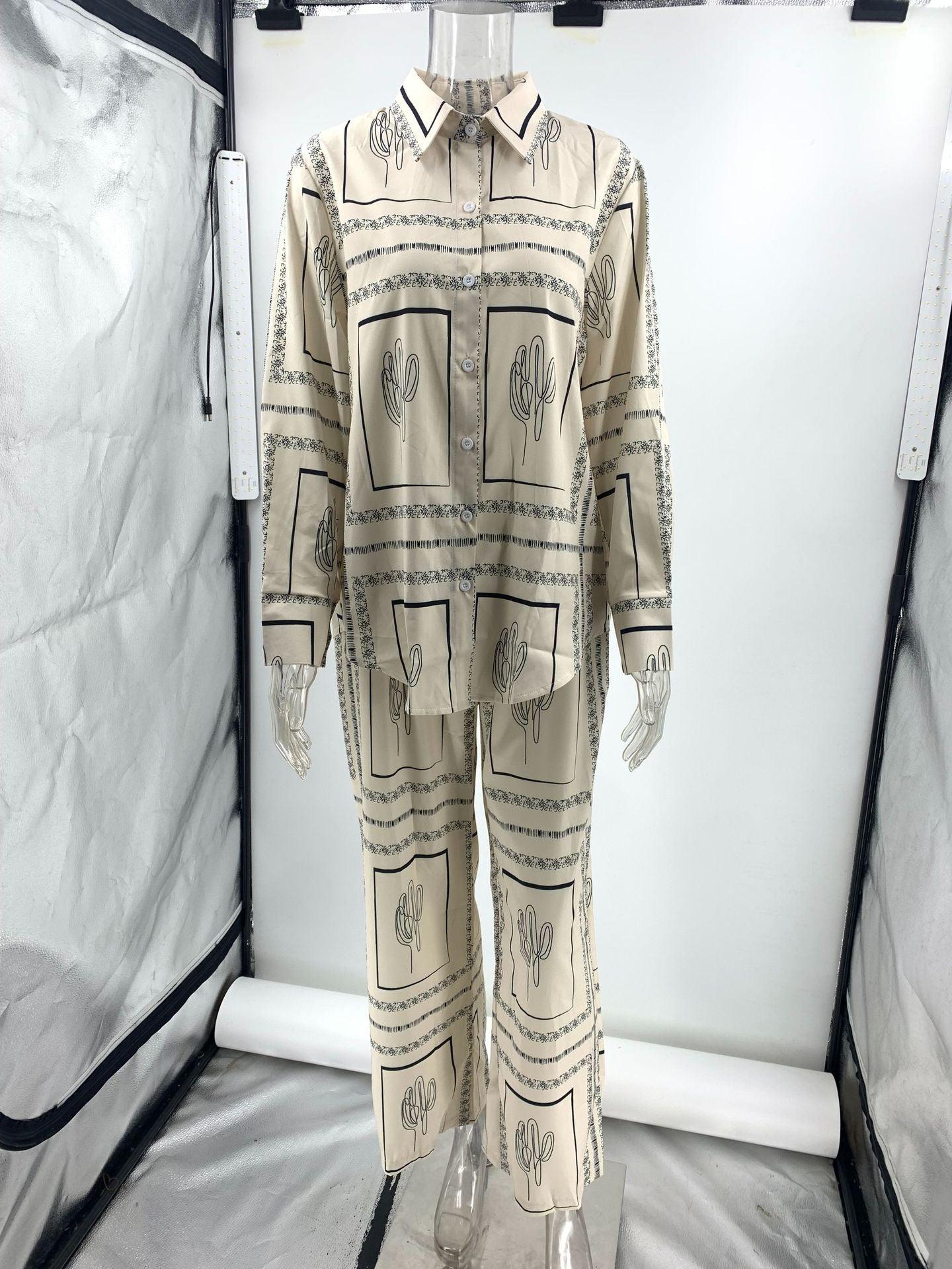 Abstract Print Full Sleeves Shirt & Pants Coord Set