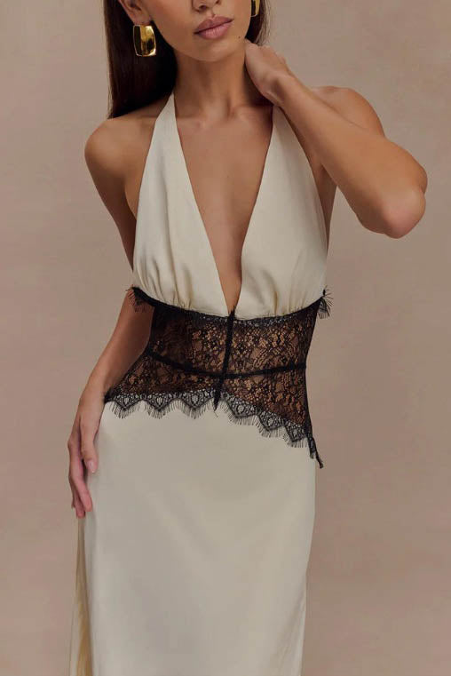 Halter Patchwork Backless Sexy Maxi Dress