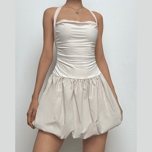 Halter ruched knotted solid mini dress