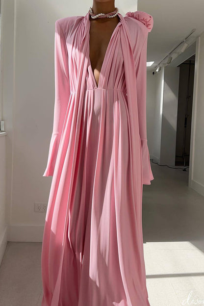 Luxury Vintage Cut-Out Deep V Halter 3D Floral Maxi Dress