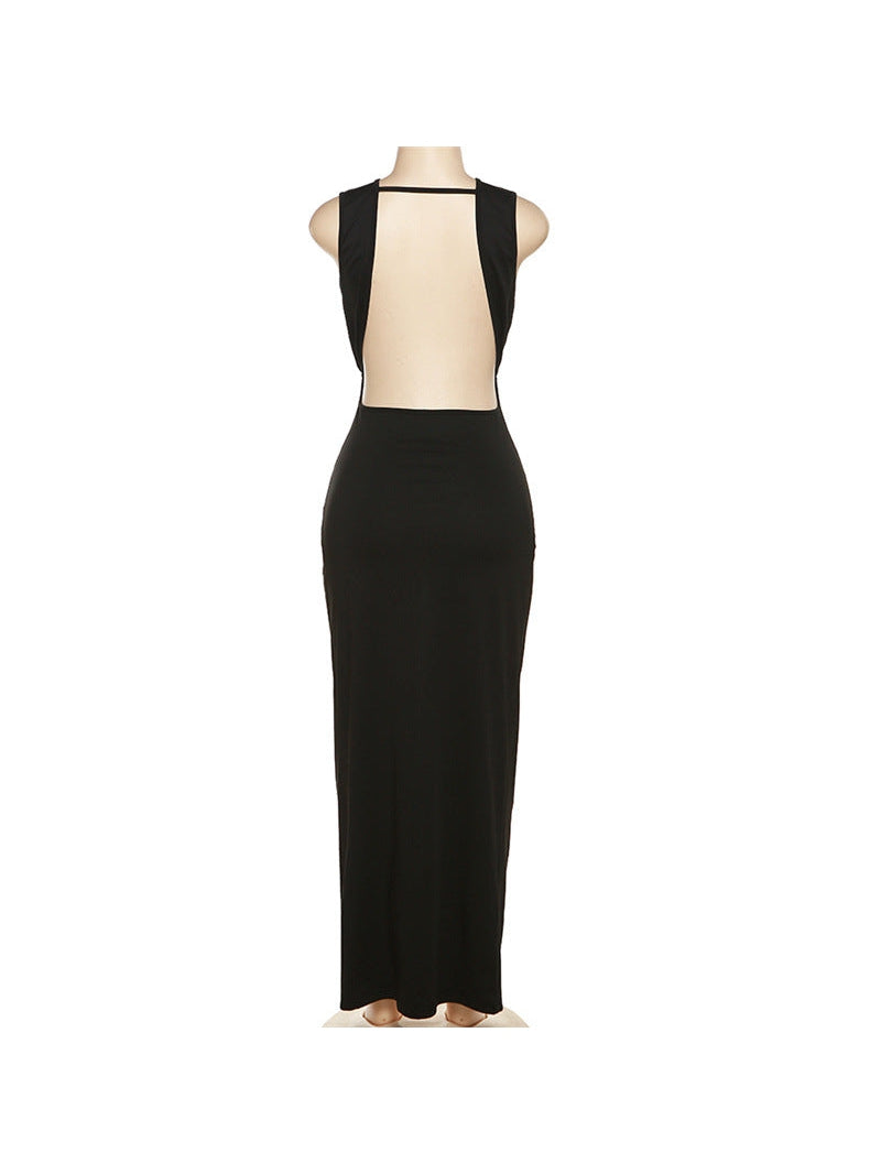 V Neck Ruched Cutout Backless Split Dress