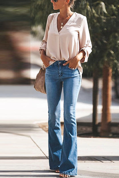 Distressed Bell Bottoms Skinny Denim Pants