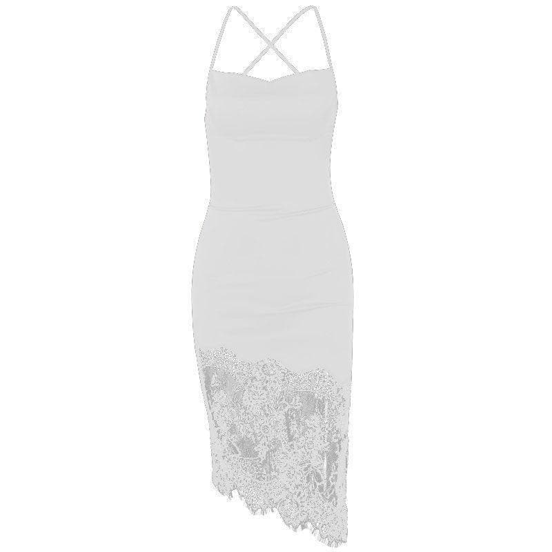 Lace up open back cowl neck satin dress