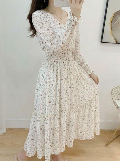 Zoey Classic Floral Ruffle Chiffon Dress-Light Pink