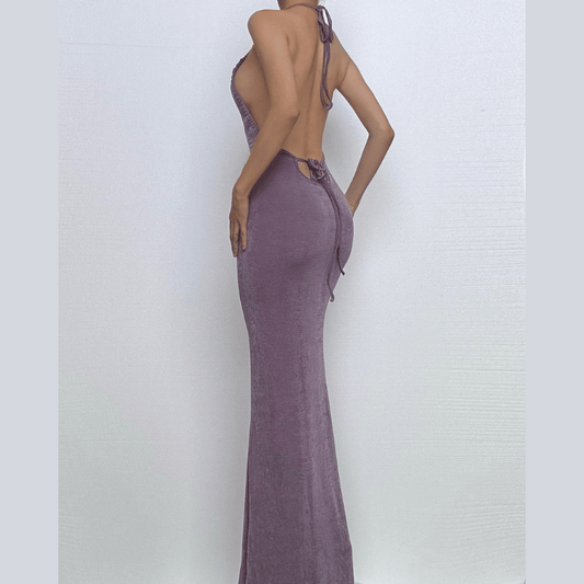 Halter ruched backless maxi dress