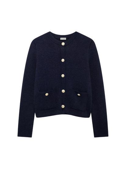 Gold Decorated Row Button Short Knitted Cardigan