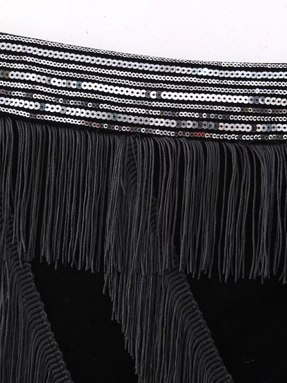 Tassel Fringe Velvet Waist Coat Vest Mini Skirt Set