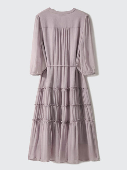 Sophie Elegant Pleated Tie Dress-Purple