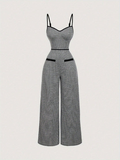 Plaid Camisoles Wide Leg Commuting Jumpsuits