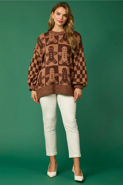 Candy Cane Christmas Needles & Gingerbread Man Knit Sweater