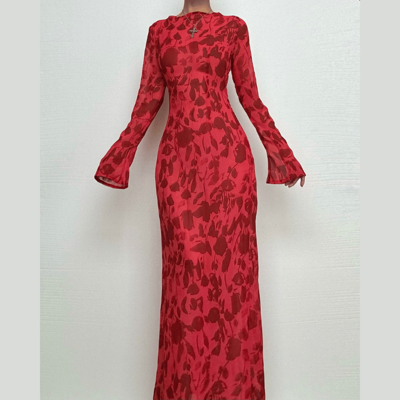 Sheer mesh see through zebra print long sleeve zip-up contrast maxi dress