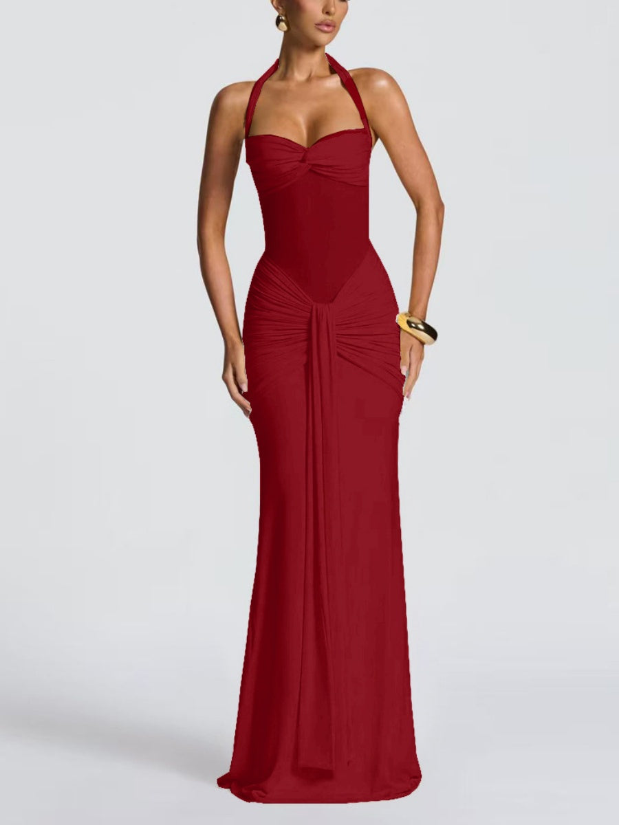 Neckband Lace Up Mesh Formal Dress Maxi Dresses