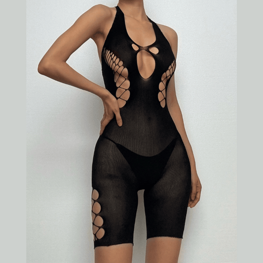 Halter hollow out backless u neck bodystocking