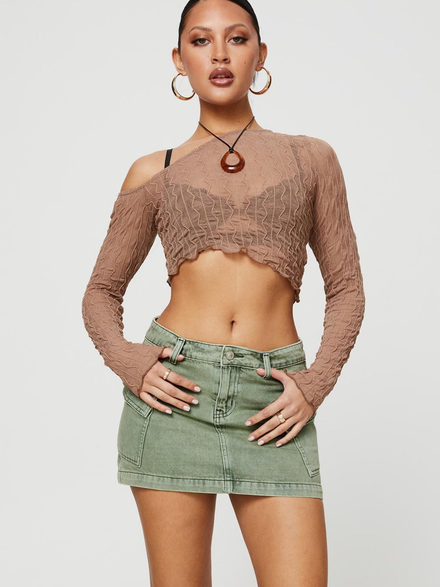 Camouflage Washed Pocket Denim Mini Skirt