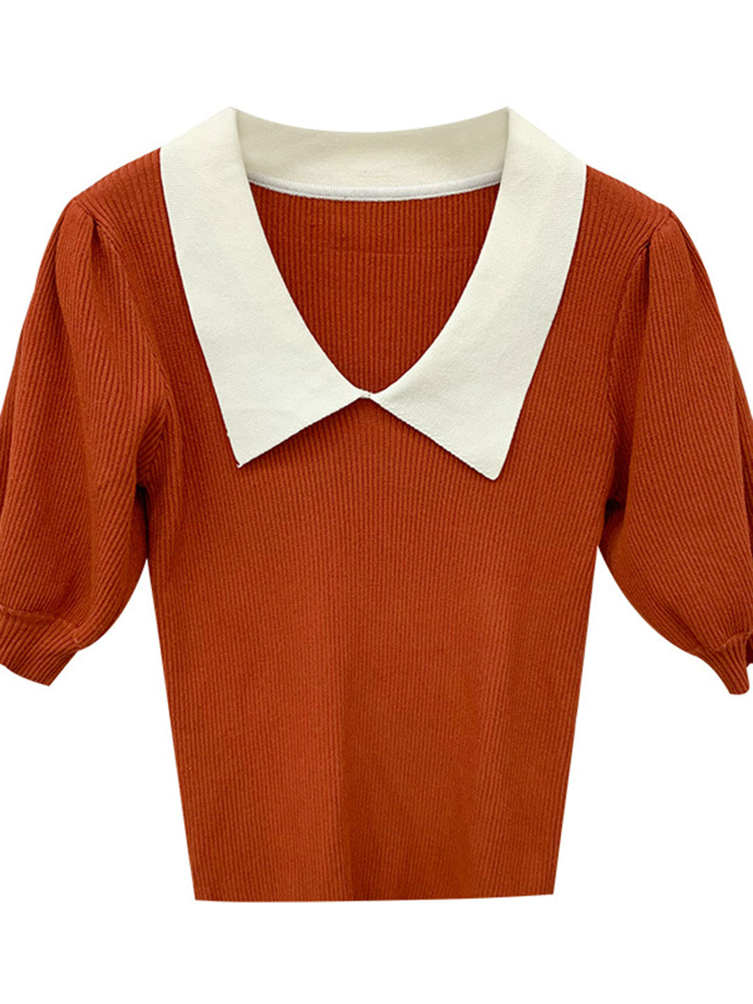 Alexis Retro Lapel Puff Sleeve Knitted Tops-Yellow