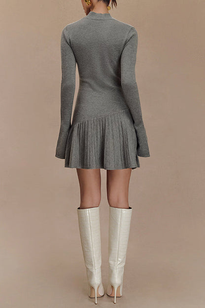 Meridress Mockneck Bell Sleeves Ruffle Mini Sweater Dress