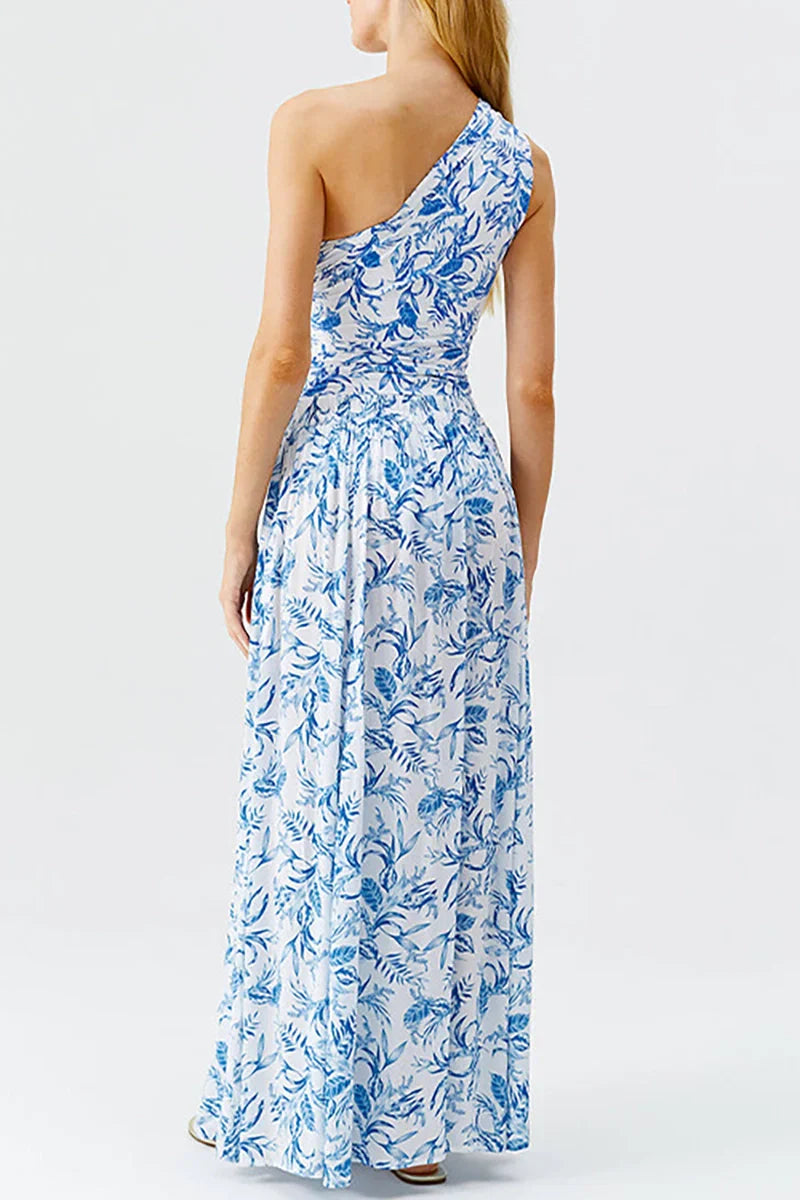 Fresh Floral One-Shoulder Blue Set