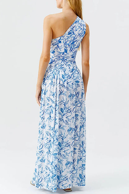 Fresh Floral One-Shoulder Blue Set