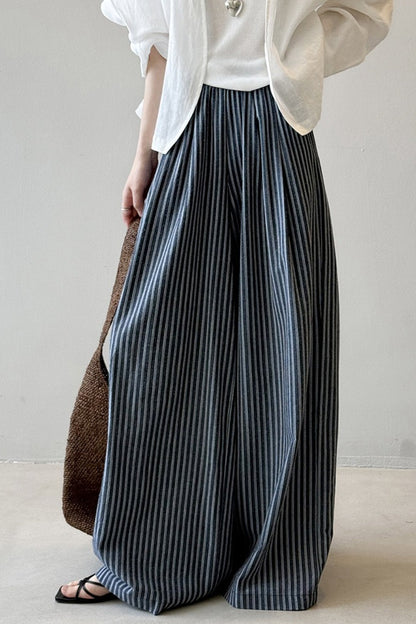 Striped High Waisted Wide Leg Straight Pants