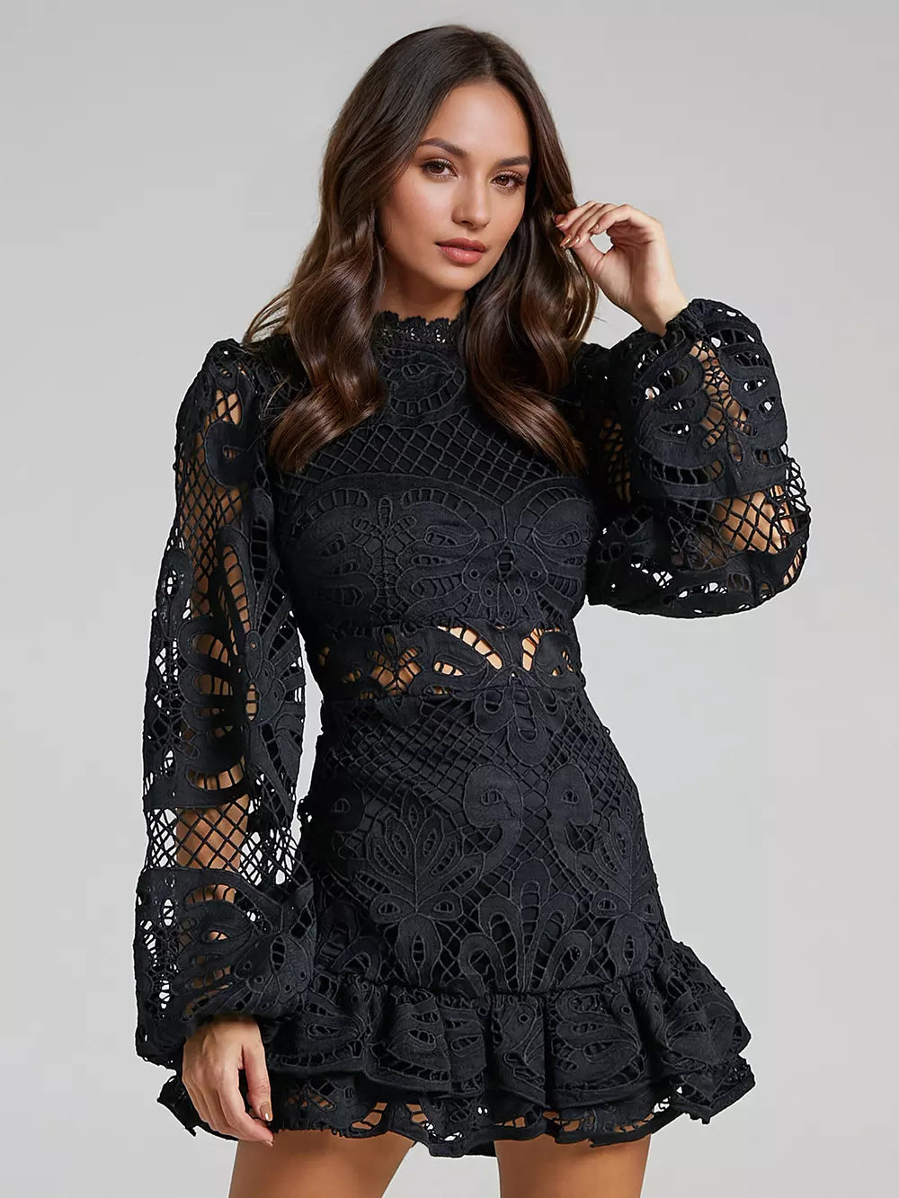 Puff Sleeve Lace Dress Birthday Party A-line Mini Dress For Women 2026