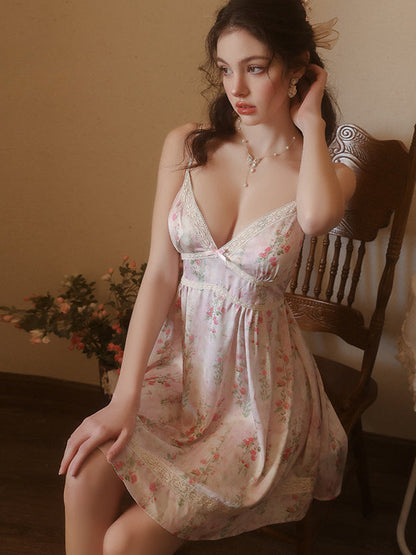 Plus Size Deep V Satin Sleepwear Set with Padded Bra Sweet & Sexy