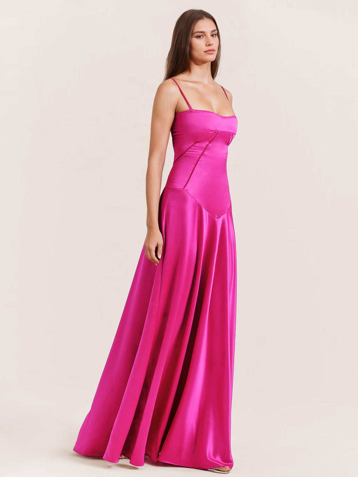 Corest Maxi Dress Adjustable Spaghetti Straps Backless Lace Up Prom Dresses