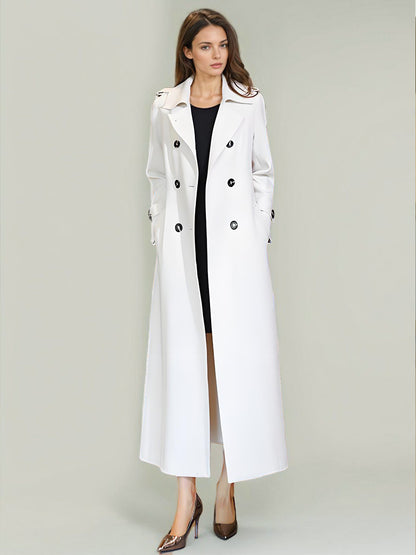 Trench Coat For Woman Quality Sash Turndown Collar Long Sleeves Full Length Coat