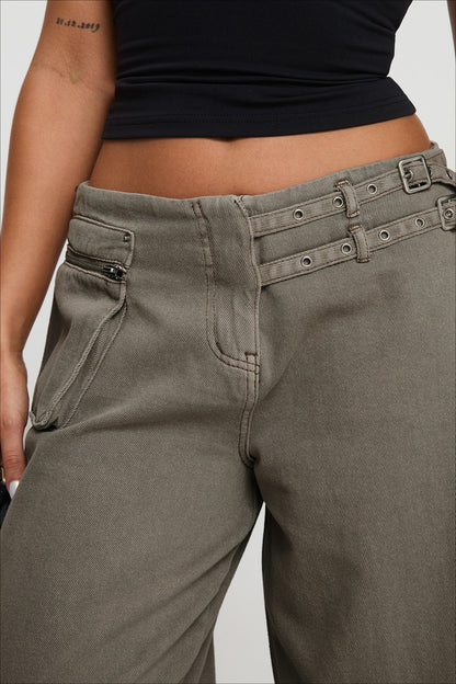 Adjustable Waist Side Pocket Loose Fit Jeans