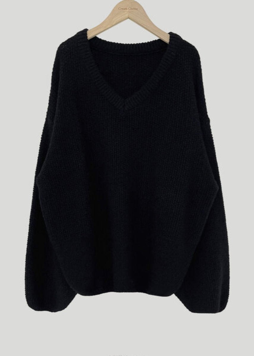 Cozy V-neck Loose Knit Pullover