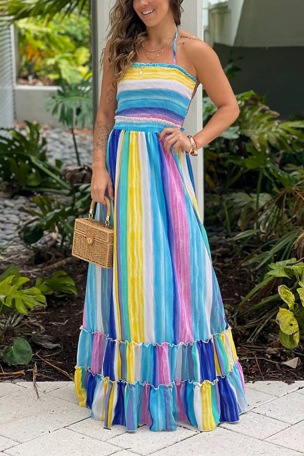 MULTICOLOR SMOCKED TOP MAXI DRESS