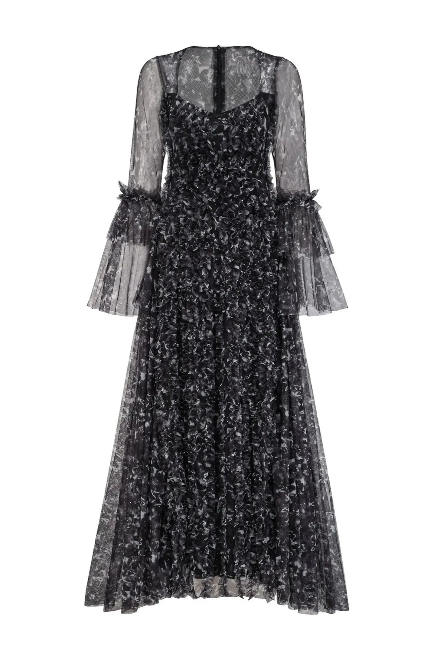 Becky Black Mesh Floral Maxi Dress