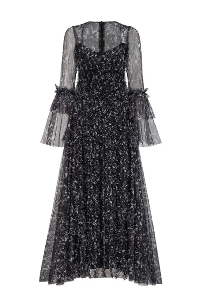 Becky Black Mesh Floral Maxi Dress