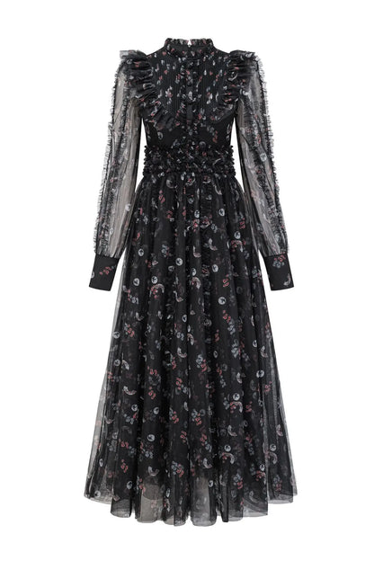 Beryl Black Floral Long Sleeve Dress