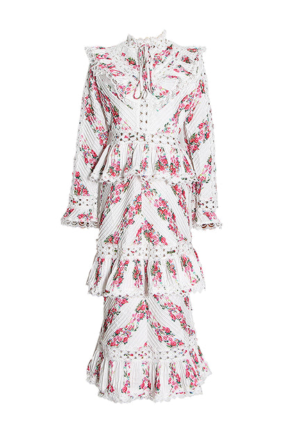Morse Pink Floral Midi Dress