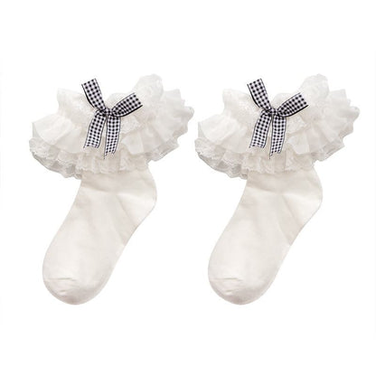 Lace ruffle bowknot long socks