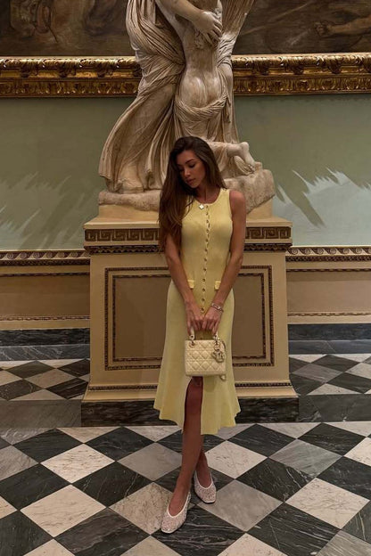 Slim Fit Button Knit Maxi Dress