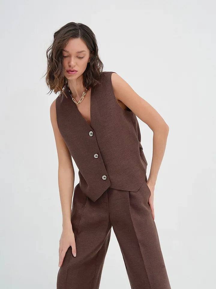 Waist Coat Vest & Wide Leg Pants Coord Set