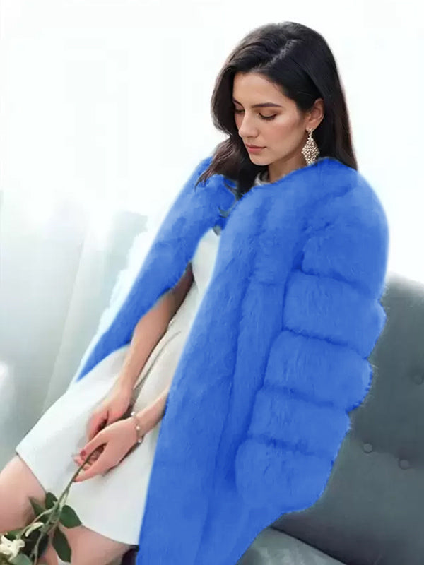 Plush Faux Fur Coat Crew Neck Winter Eco-friendly Fur Jacket For Women 2026