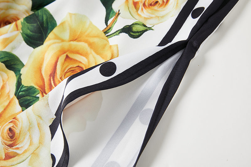 Floral Print Notched Neck Contrast Trim Kaftan Maxi Dress