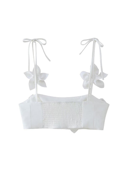 3D Floral Applique Vest Lace up Top