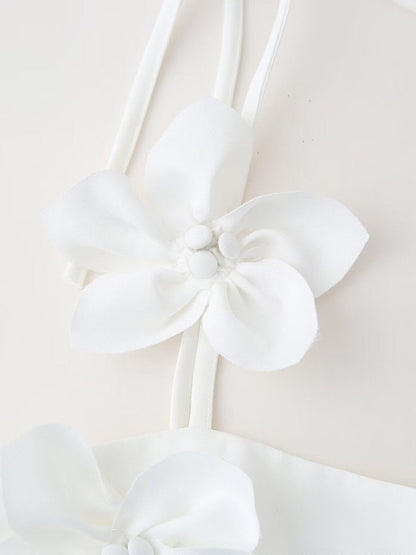 3D Floral Applique Vest Lace up Top