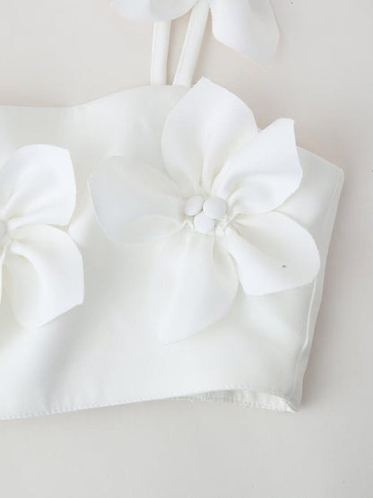 3D Floral Applique Vest Lace up Top