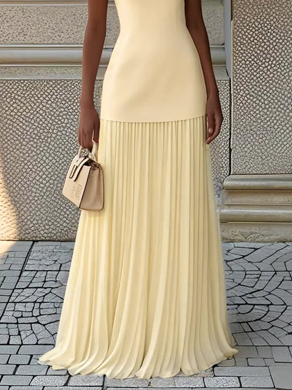 Women's Sleeveless Maxi Dress with Flowing Pleats – Elegant Bridesmaid Gown