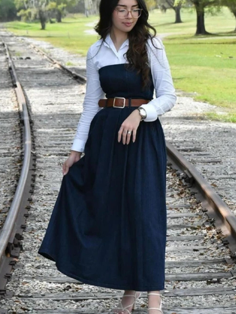 Denim Tube Dress with Belt