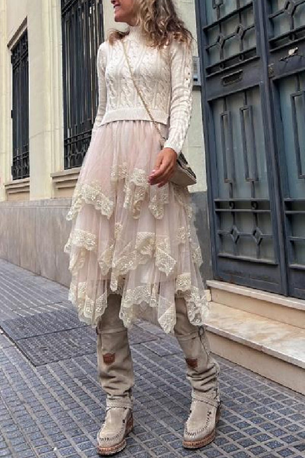 Half turtleneck cable slim fit short pullover sweater