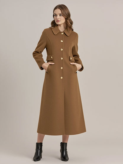 Vintage Wool Cashmere Blend Coat With Golden Buttons For Women 2026