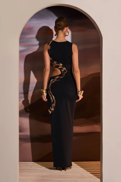 Yetta Snake Printed Cut-out Maxi Dress
