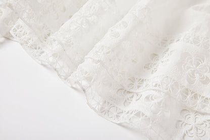 Eyelet Lace Tiered Flutter Sleeve Deep V-Neck Maxi Dress